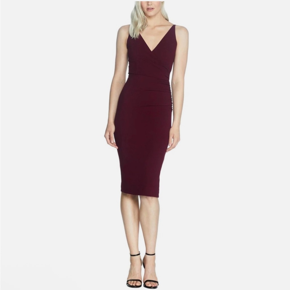 DRESS THE POPULATION Anita Crepe Cocktail Dress in “Burgundy” | Size S | NWOT